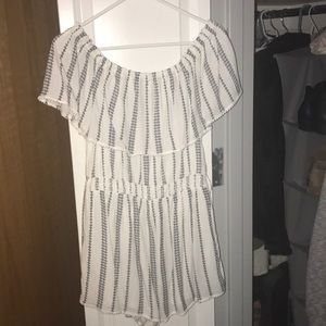 White Print Off The Shoulder Romper